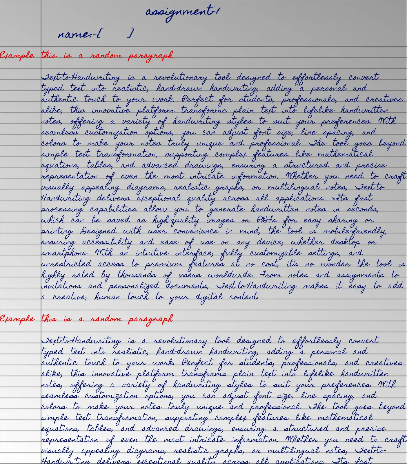 Realistic handwriting example